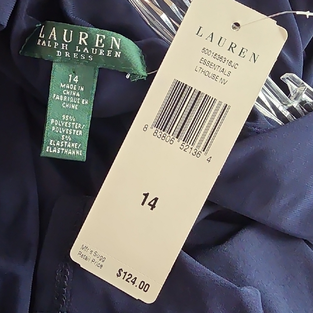 Lauren Ralph Lauren Navy Sleeveless V-Neck Ruched Sheath Dress - Picture 7 of 9